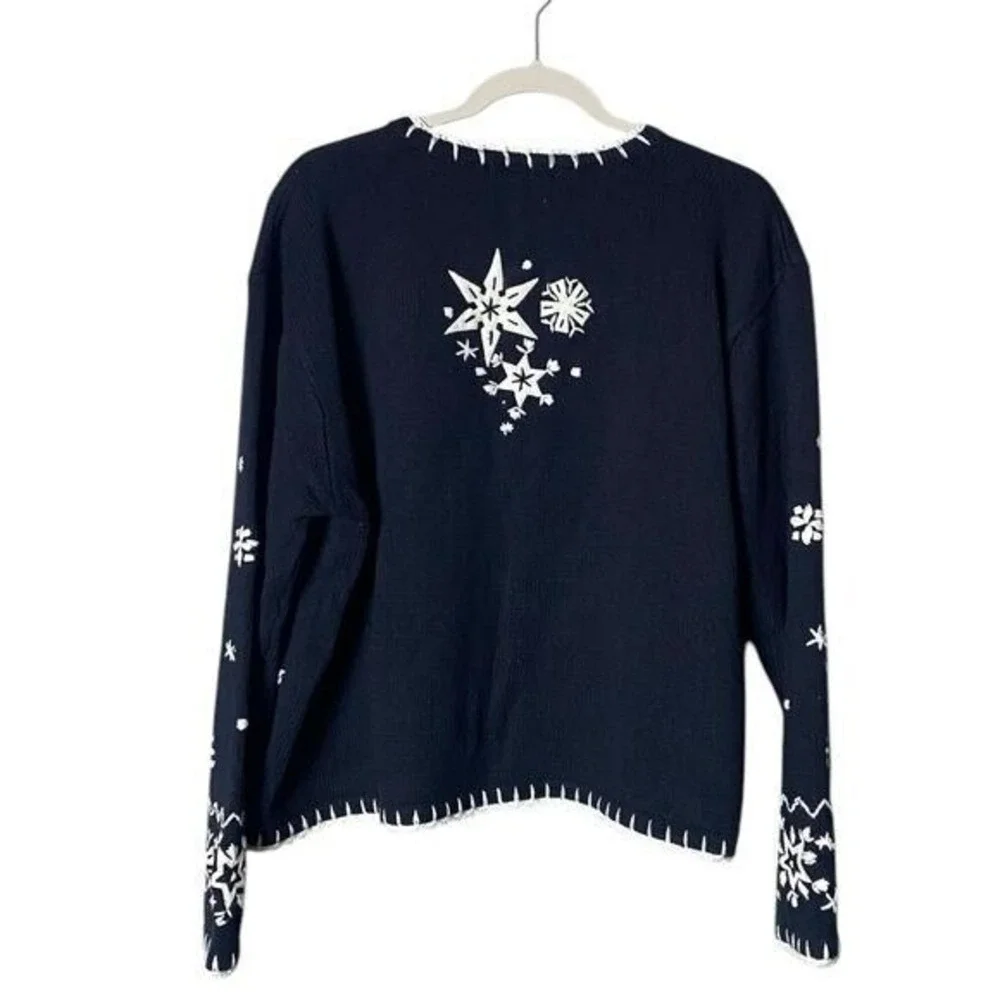 Vintage Women's Embroidered Cardigan Sweater XL Ski Snow Graphic Ramie Snow - Picture 5 of 9